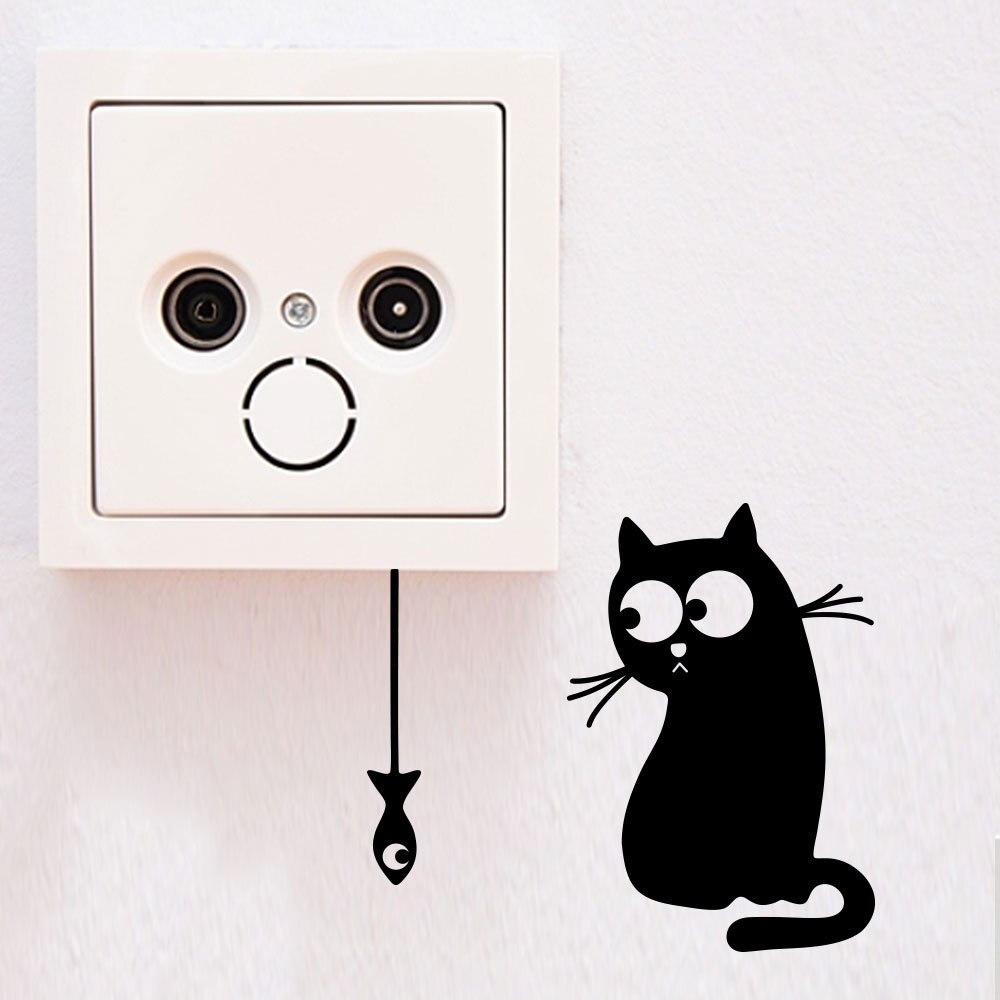 Cartoon Cats Playing On A Light Switch Wall Sticker Vinyl Mural Art Decal Kids Room Home Decor Animals Stickers #0615