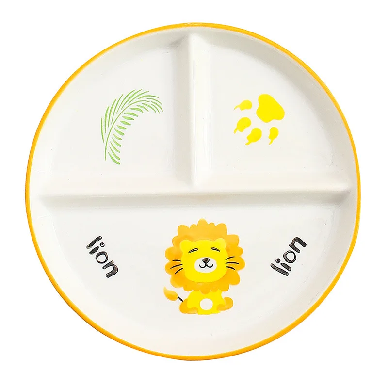 Children's Tableware Cartoon Ceramic Grid Plate for One Person Breakfast Plate Divider Plate Ceramic Dish Serving Platter: Red