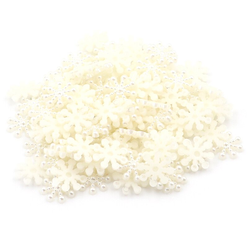 100 stk kunstige hvide snefnugperler håndværk imiterede perler flatback til kunst scrapbooking / diy dekoration 12mm: Beige