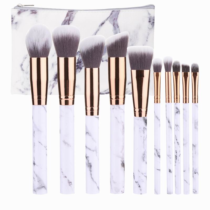 10 stk marmor makeup børster sett myk foundation pudder øyenskygge børste skjønnhet marmor makeup verktøy med sylinder: Grå med veske