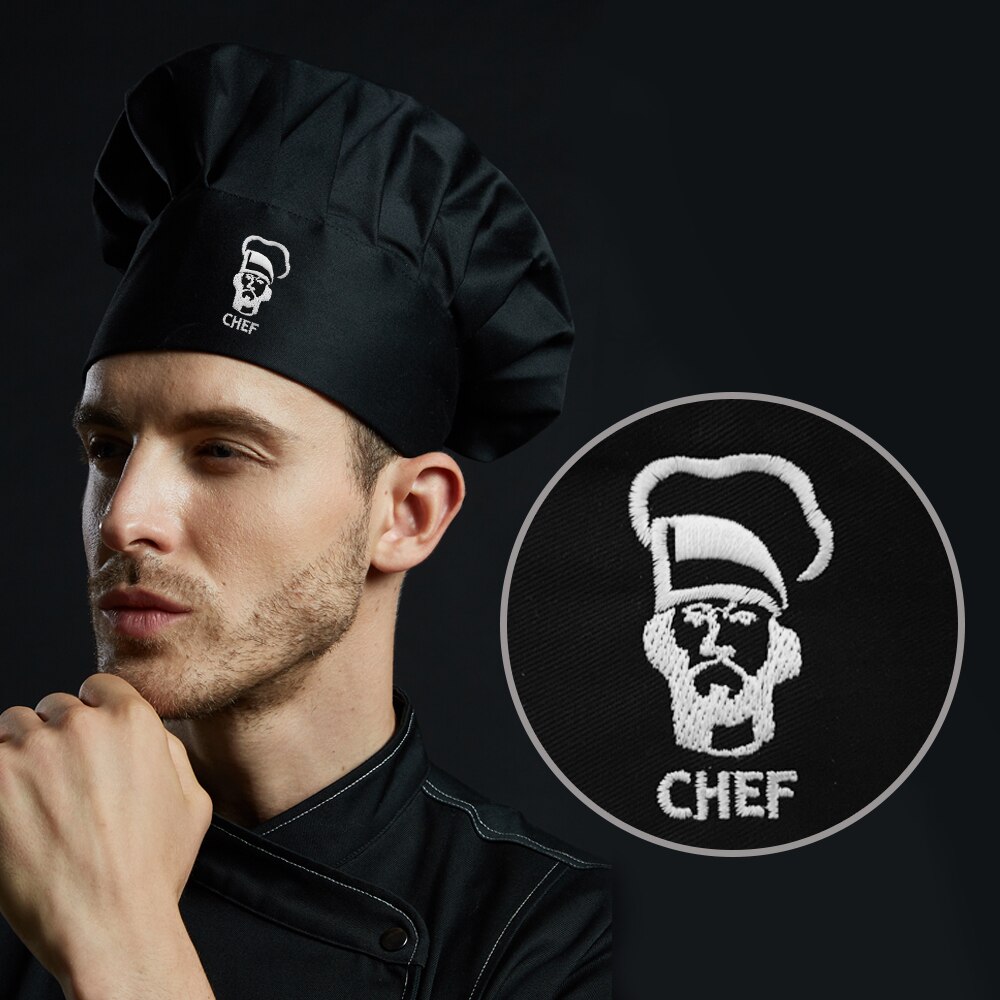 Nyhet kokkekniv brodert kokk servitør kokkelue unisex justerbar kjøkken restaurant matlaging baker bbq svart arbeidshatt: 3