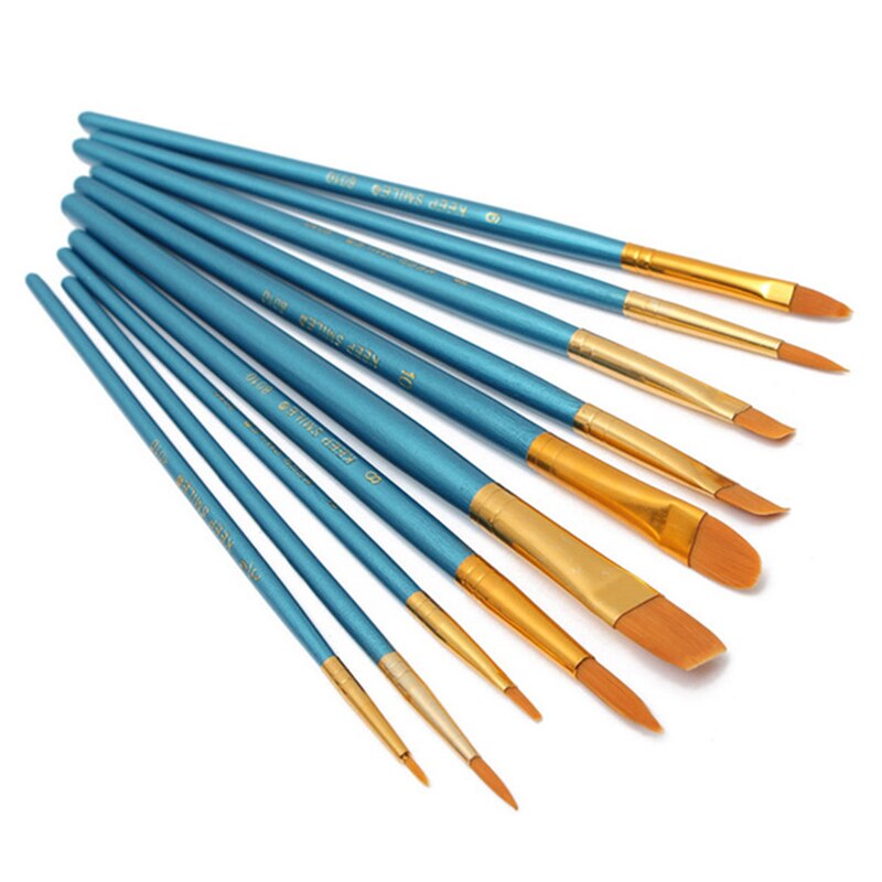 10Pcs/set Nylon Artist Paint Brush Watercolor Acrylic Wooden Handle Painting Brushes Art Supplies Stationery