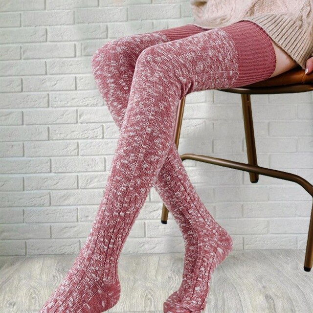 Chaussettes femme imprimé Chaussette chaude dames genouillères pour fille coton couleur unie chaussettes Calzini Donna Long Meias mignon: Rouge