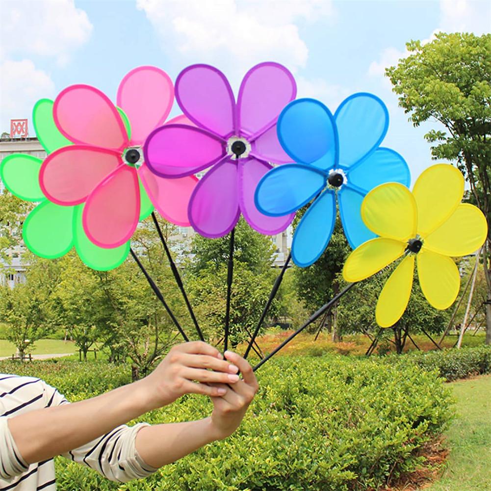 Single Layer Fabric Windmill Six-leaf Wind Spinners Sunflower Lawn Pinwheels Windmill Party Wedding Home Garden Decor Kid Toy