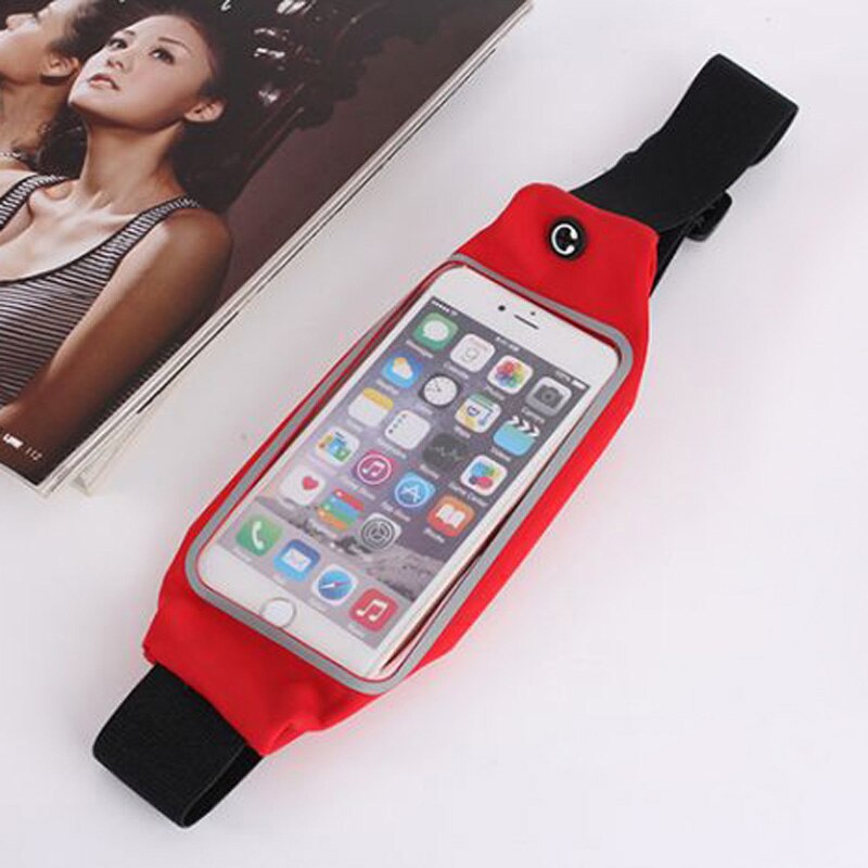 Waterproof Sweat Proof Sports Cell Phone Waist Pouch Universal Adjustable Waist Bag With Transparent Touch Control Window: 4.7 inches / Red