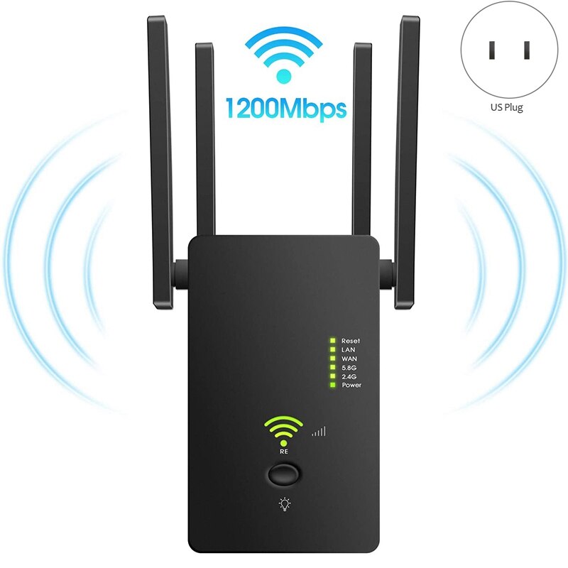 AC1200Mbps Wireless Wifi Repeater Router Dual Band 2.4/5G Wi-Fi Extender WiFi Wireless Signal Booster-US Plug