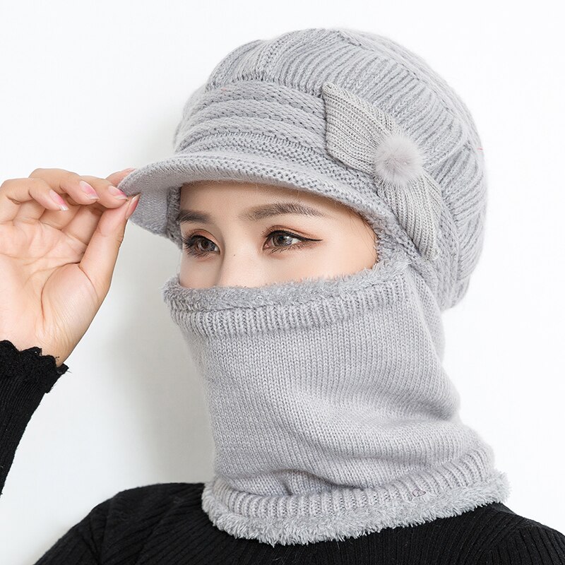 Female Neck Warmer autumn winter Beanies Hats Mask Women Winter Hat Knitted Hats Scarf Set Beanie Ski Caps Woman