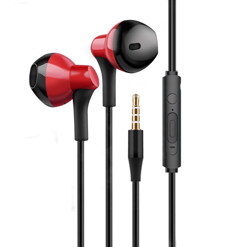 Eardeco oordopjes 3.5mm bedrade koptelefoons sport in-ear mobiele koptelefoon met microfoon bas oordopjes stereo headset voor xiaomi: Rood-zwarte draad