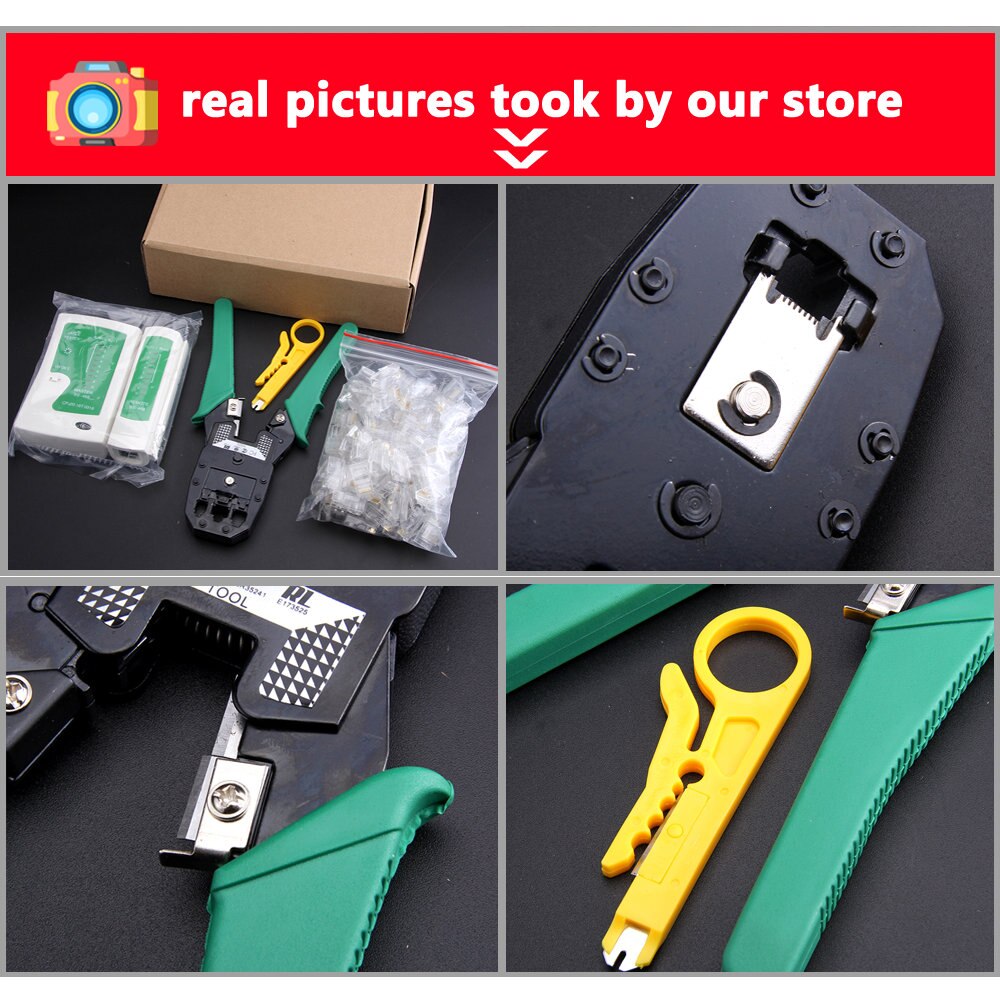 Network Ethernet LAN Kit 4 in 1 Cable Tester + Crimping Plier Crimper + Wire Stripper +100 x Rj45 Cat5 Cat5e Connector Plug Netw