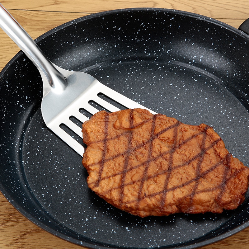 Utensilios de cocina de acero inoxidable con mango de madera, espátula, cuchara para sopa, pala para freír, suministros de cocina para el hogar, 5 piezas