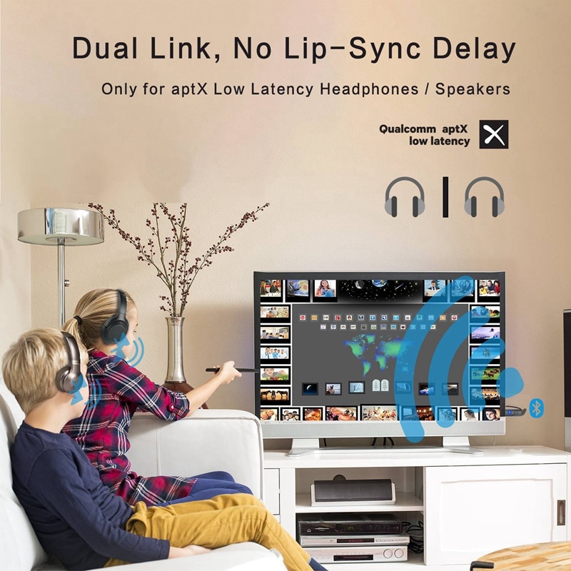 Mini Usb Bluetooth Transmitter with Aptx Low Latency, Wireless o Adapter with 3.5Mm Aux Jack for Tv Pc, Plug & Play,Dual Lin