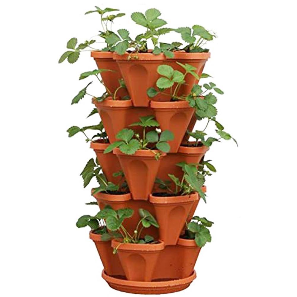 Pot de plantes à fleurs Vertical empilable en plastique, support de semis, décor de jardinière adapté à la croissance de fraises et d'herbes,