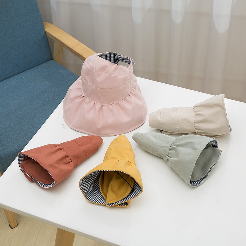 Chapeau d'été pour bébé fille, casquette Double face pliable pour bébé, chapeau seau en coton réglable pour enfants, chapeaux de soleil avec corde à vent,