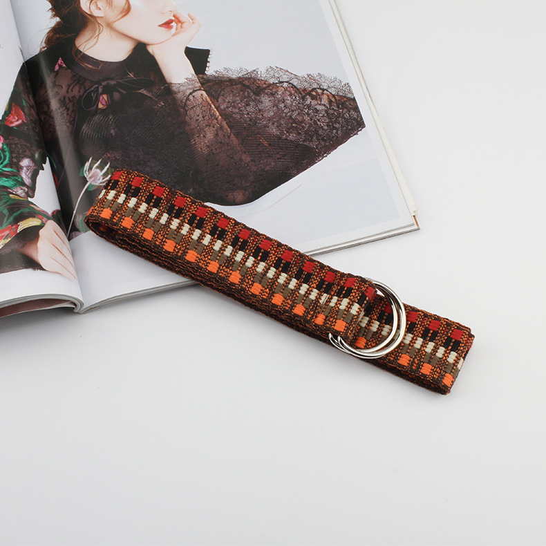 Lærred bælte forlænge lærred bælte litterær stil unisex studerende bælte trend d ring dobbelt spænde bælte: 01