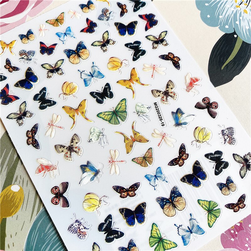 Mg200320-05 kleurrijke vlinders, zwevende vlinders, 3d lijm op de achterkant, nagelsticker, nageldecoratie, nagelkunst, nagelversiering: Mg200326-19