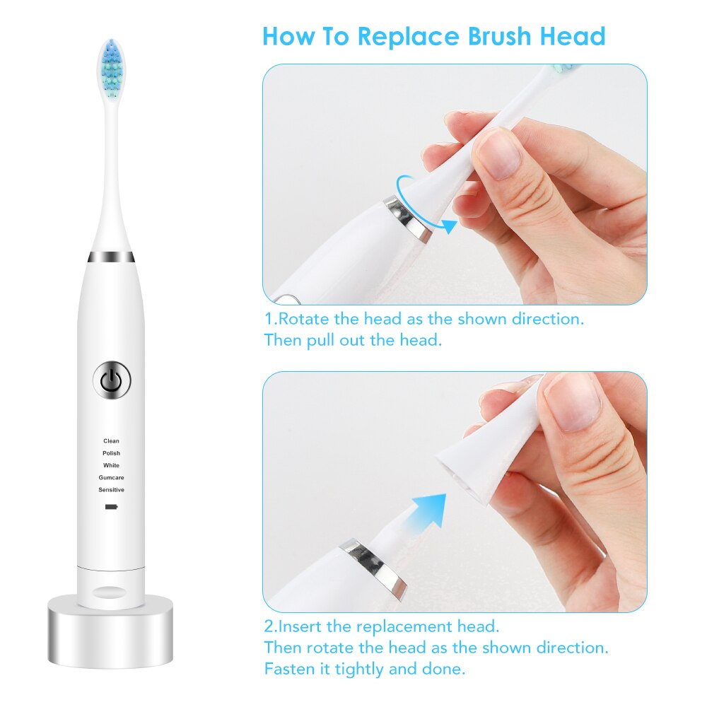 Portable Electric Sonic Vibration Toothbrush USB Rechargerable Waterproof Toothbrush With 5 Adjustable Modes Oral Care Tool