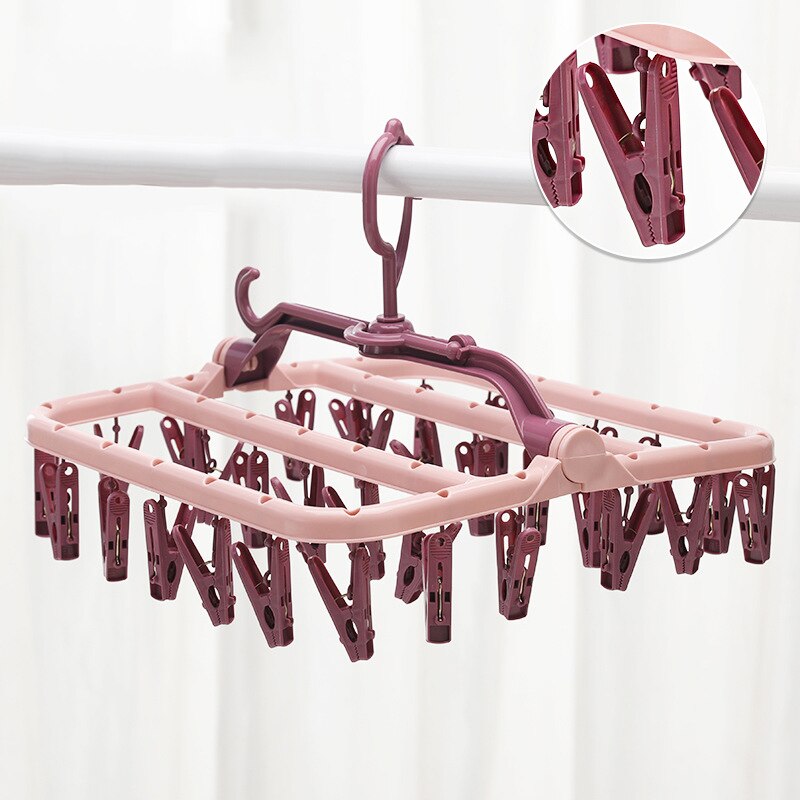 32Clips Rack secado de ropa Clip de plástico de calcetines a prueba del viento secado estante giratorio hogar calcetines ropa secador de productos: 9