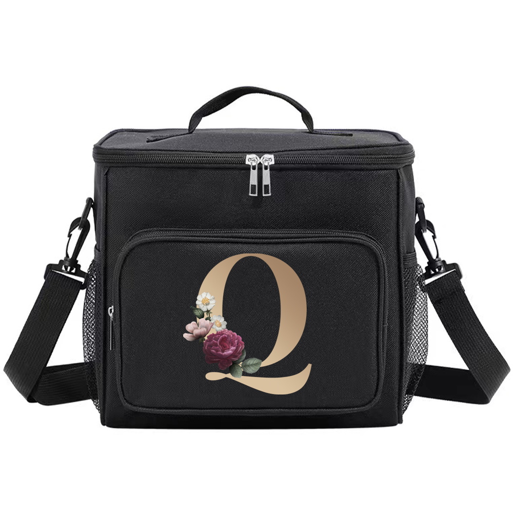 Multifunctional Lunch Bag for Teenage Black Color Picnic Meal Box Waterproof Lunch Box Gold Letter Printing Series: Lavender