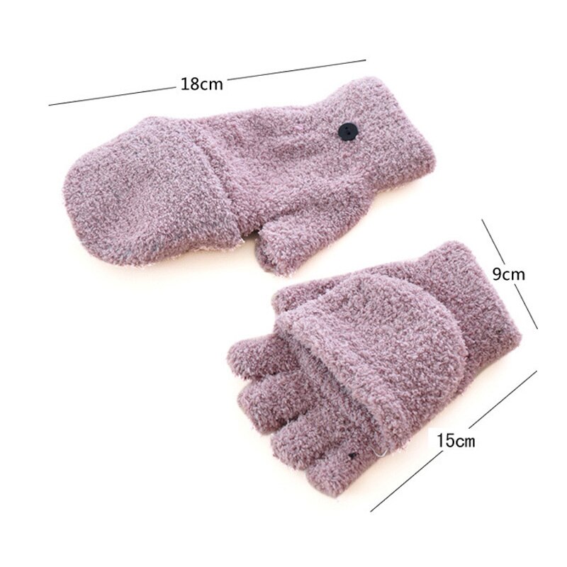 Kids Gloves Baby Girls Coral Velvet Dual-use Clamshell Half Finger Gloves