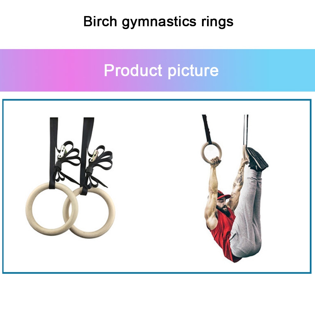 Wooden 28mm Exercise Fitness Non-Slip Gymnastic Rings Set with Adjustable Straps for Strength Training Pull Ups