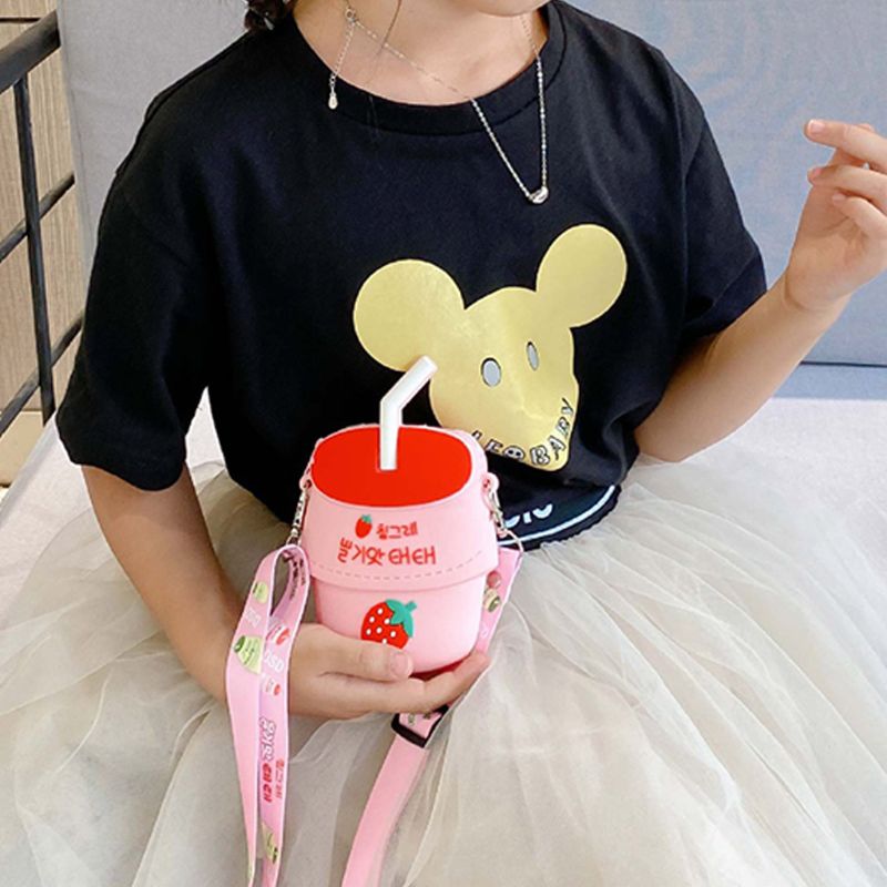 Kids Girls Lovely Shoulder Bag Phone Pouch Silicone Cartoon Crossbody Satchel Zipper Purse