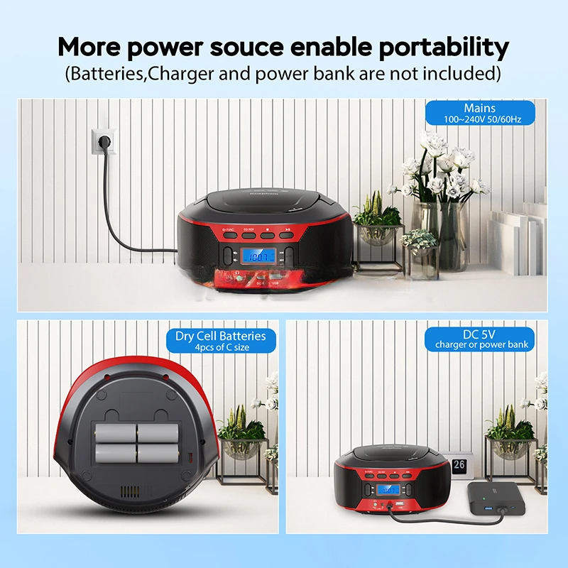 Portable CD Machine Bluetooth Speaker FM Radio MP3 U Disk Player Disc Audio AUX USB Sound Learning Music Fetal Education