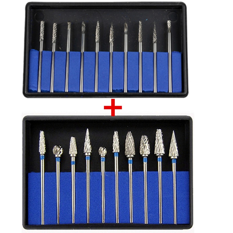 20Pcs/ 2 BoxDental Burs Drills Nitrate Tungsten Steel Material 2.35mm &amp; Dental Lab Titanium Nitrate Carbide Burs