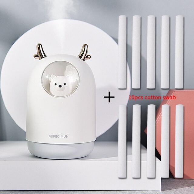 Electric Humidifier Aroma Air Diffuser Ultrasonic Air Humidifier Diffuser Cool Mist Maker For Home Essential Oil USB 300ml: white-10