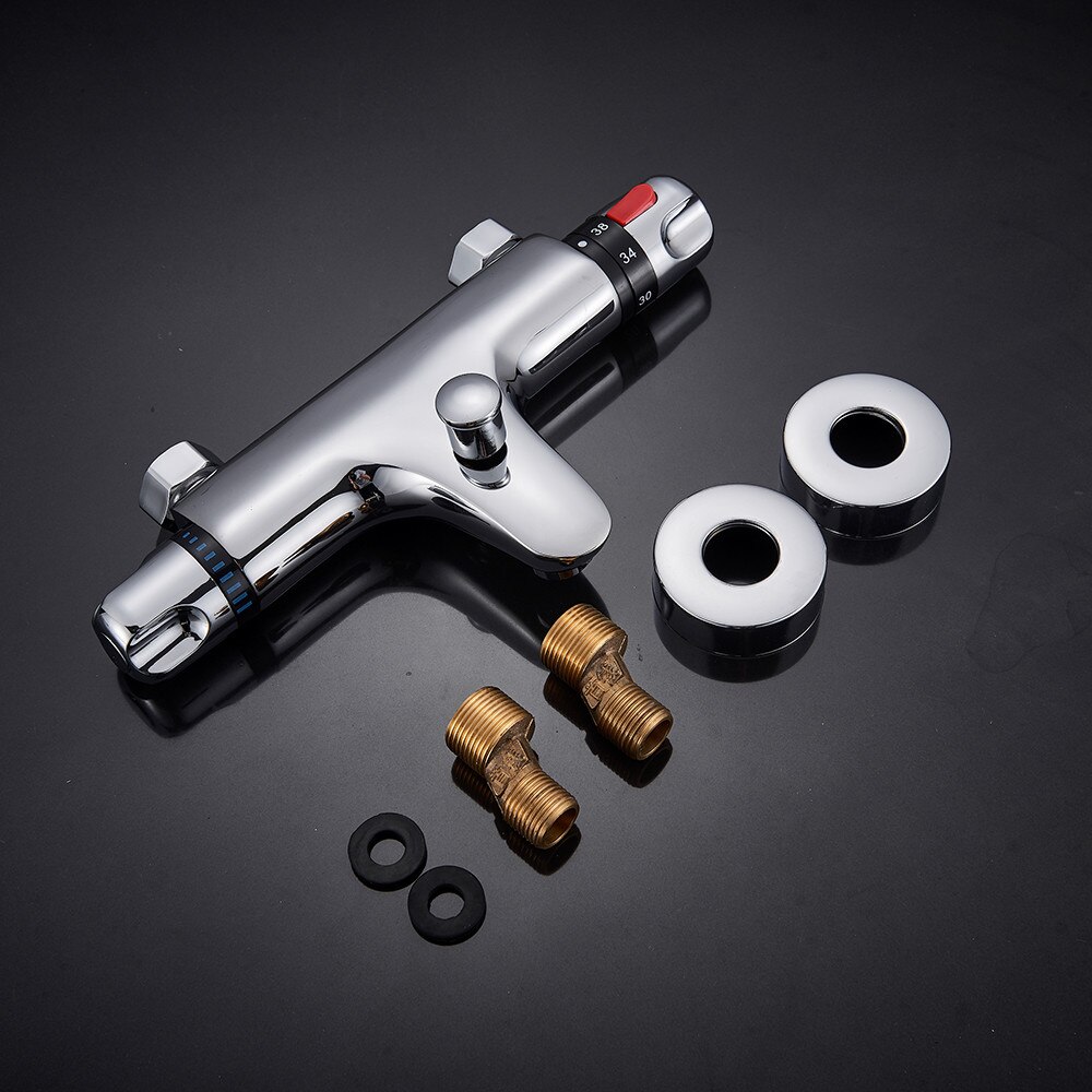 Chrome Bathroom Thermostatic Mixing Valve Cold Water Mixer Bathtub Faucet Replace Shower Valve