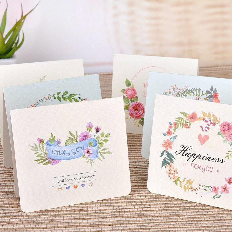 Flower Greeting Paper Card Best Wishes Foldable Message Notepad Birthday Blessing Thank You Happy Xmas Small Stationery