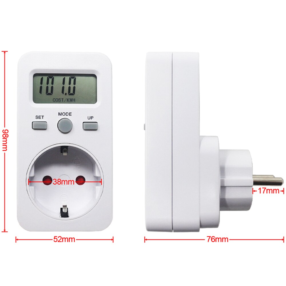 Enchufe europeo medidor de energía Digital Detector de potencia LCD AC230V 50Hz 16A interior W KWh precio costo/KWh electrónico