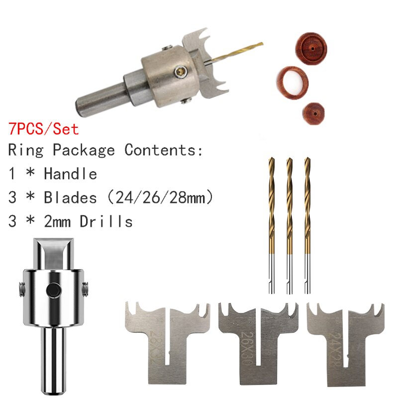 Premium doigt anneau foret carbure lames poignée perceuse à bois fraise anneau de moulage outil bricolage 24/26/28mm: Ring Set1