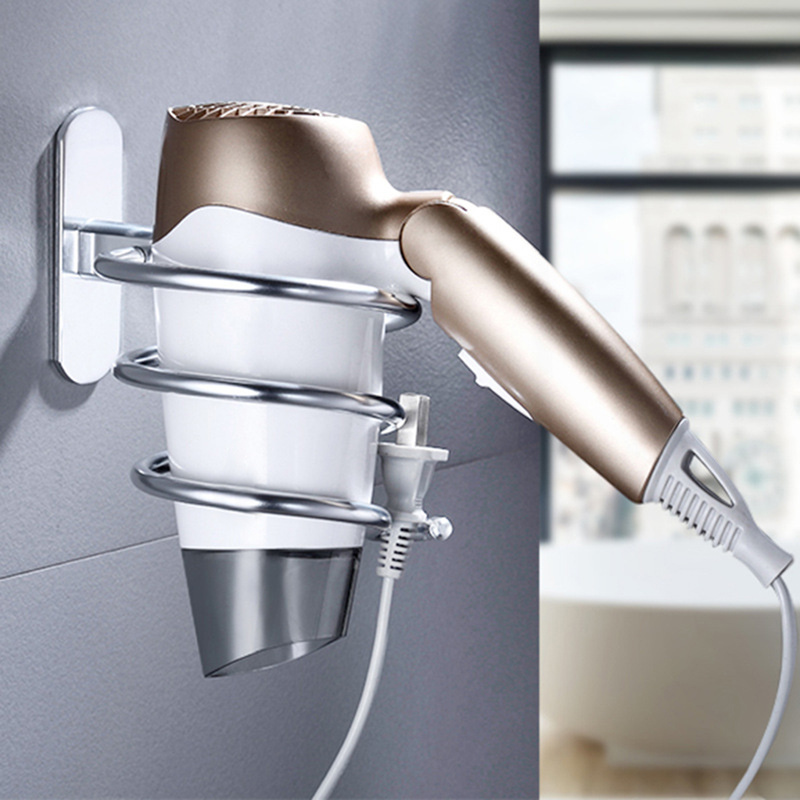 Perforated Space Aluminum Hair Dryer Holder Wall-mounted Household Bathroom Storage Shelf