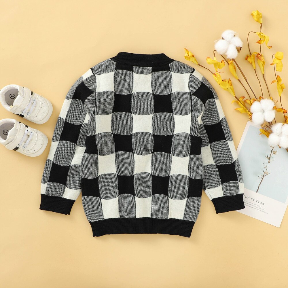 Koreańnarty dzieci niemowlę chłopiec dziewczyna sweter z dzianiny z długim rękawem wokół szyi dzianiny szczyt z dzianiny jesień zima moda pled sweter