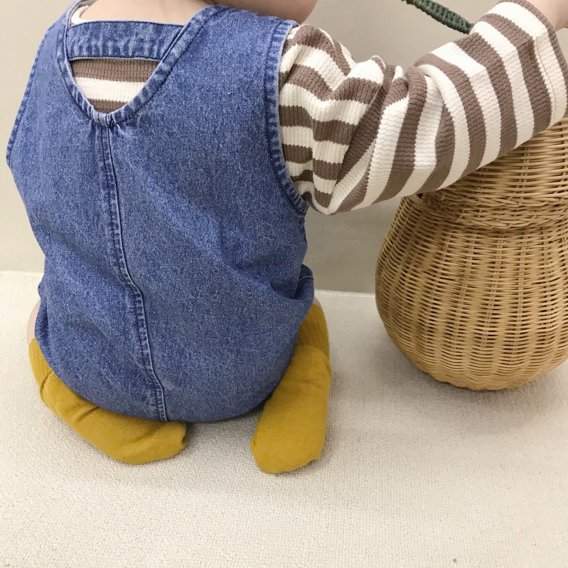 Baby Boy Denim Jumpsuit Autumn Infant Sleeveless Romper For Girls Kids Denim Overalls With Striped T Shirts