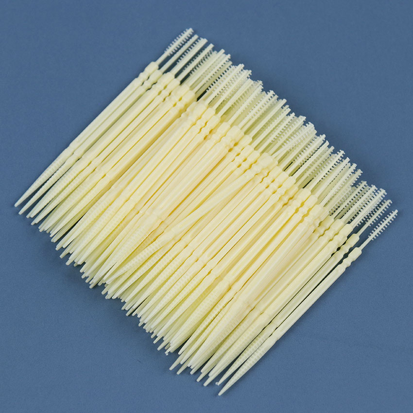 100 PCS Duplo-Headed Higiene Bucal Escova Escolha Interdental Escova de Dentes Varas de Limpeza Oral Floss Palito de Plástico: YELLOW