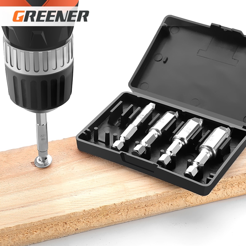 GREENER 5PC Break Screwdriver Extractor Speed Damaged Screw Drill Bit Set Take Out Bits Bolt Remover Extractor Demolition Tools