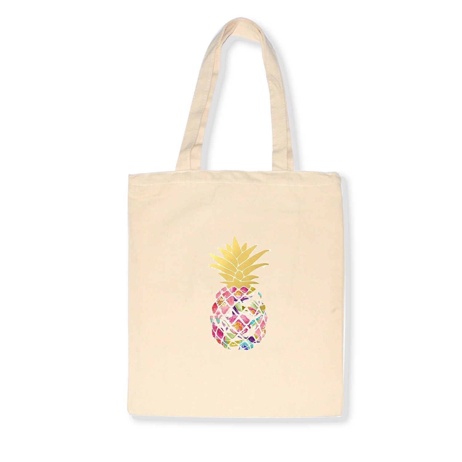 Pineapple Printed Cute Art Colorful Large Capacity Canvas Tote Bag Cloth Reusable Shopping Bag Women Beach Handbags: W32BEIGE