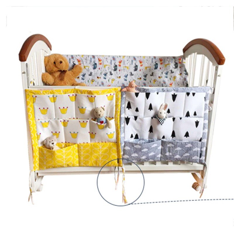 Muslin seng hængende opbevaringspose baby seng mærke baby bomuld krybbe arrangør 60 * 50cm legetøj ble lomme