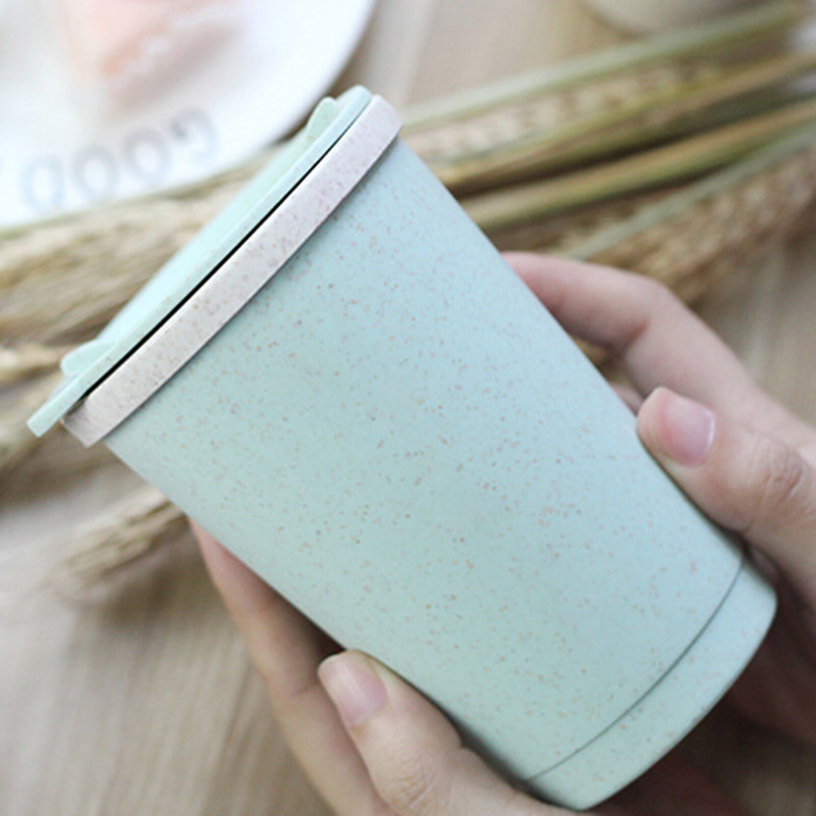 Travel Mug Leakproof Double-wall Insulation Wheat Fiber Straw Coffee Cup for Travel