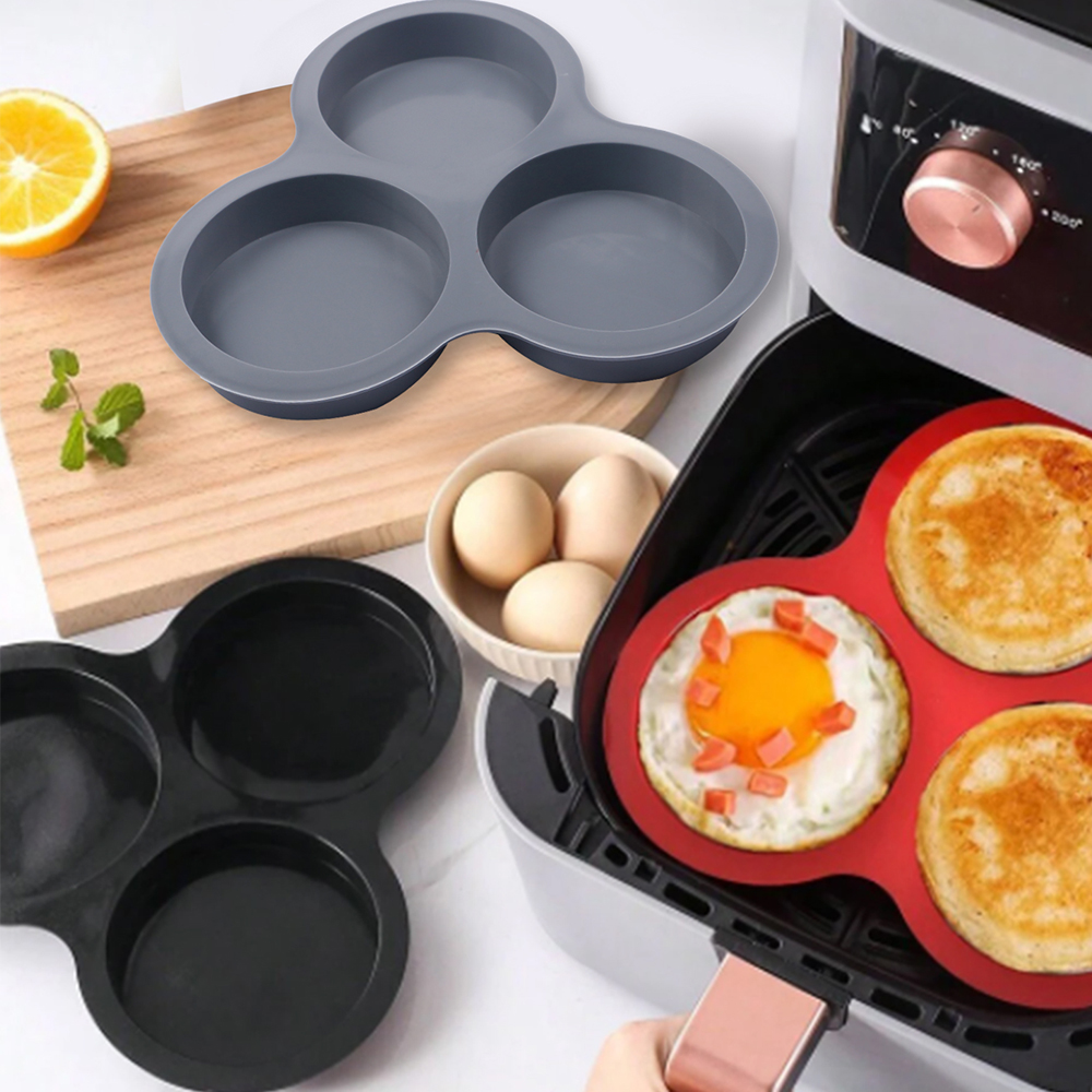 Stampo per uova in silicone Friggitrice ad aria Stampo per uova riutilizzabile a 3 cavità focaccina Torta Stampo per cottura Accessori da cucina