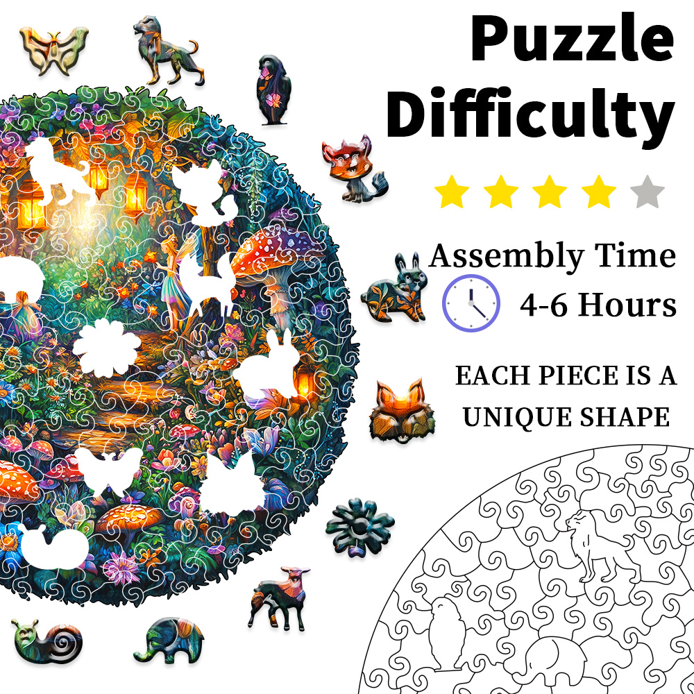 Wooden Puzzles for Adults - Magic Mushroom Puzzle, Unique Shape Puzzle, Flat Puzzle with 3D Visual Effect, Mystery Forest Wooden