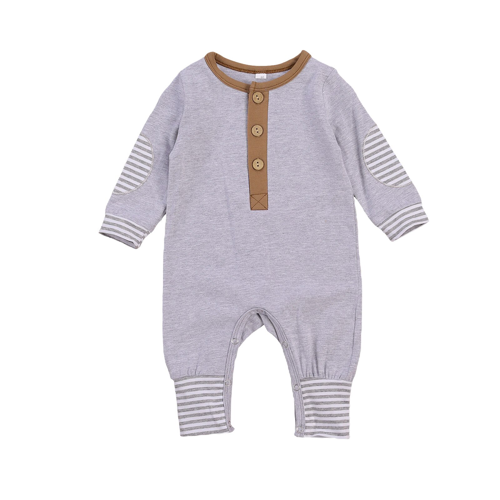 FOCUSNORM Autumn Infant Baby Boys Girls Rompers Striped Patchwork Long Sleeve Button Cotton Jumpsuits 0-18M: B / 18M