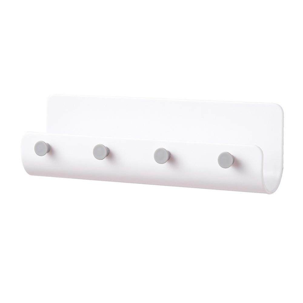 Wall-mounted Key Hanger Rack 4 Hooks Plastic Key Holder Hook Decorative Wall Shelf U-shaped Storage Rack Organizer Home Decor: White