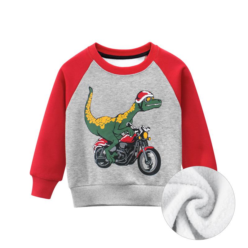 Børne Sweater OrangeMom - Dinosaur Cartoon Mønster - Langærmet - Bomuld & Polyester: Redgreykongl / 3t