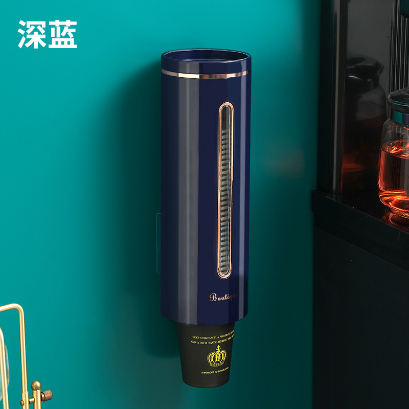 Paper Cup Dispenser Holder Automatic Disposable Cup Storage Rack Wall Mounted Cup Holder Organizer Water Dispenser Cups Stand: Blue