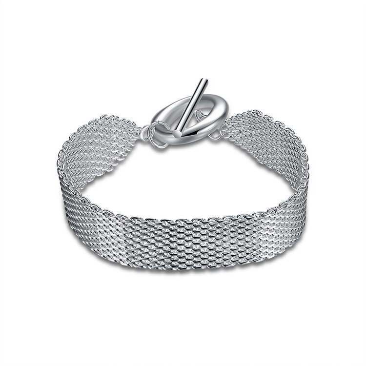 Zilver 925 Jewlery Mesh Armband Keten voor Vrouwen Polsband Armbanden & Bangles Bruiloft Bijoux 8 inch