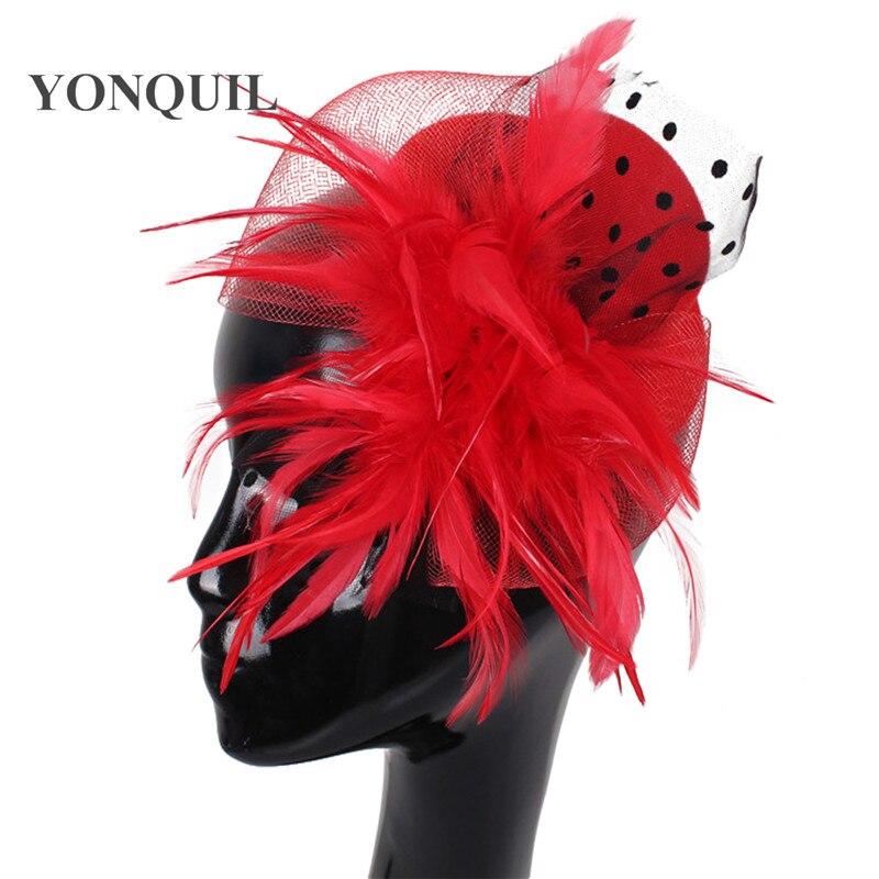 10 farver fest show pige mini top fascinator hatte fjer dekoration hovedbeklædning brude hår tilbehør børne fest hat syf 38: Rød