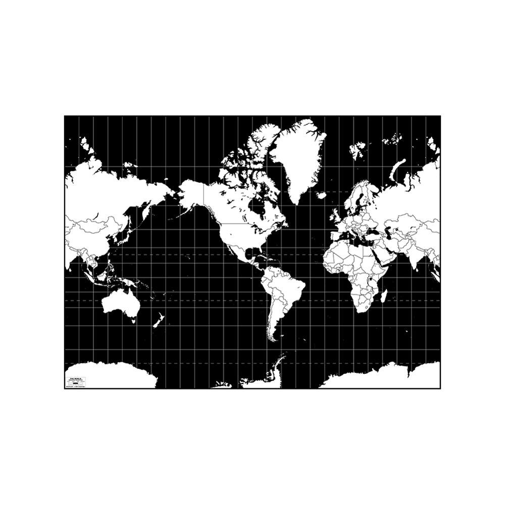 150 x 225cm mercator projektion världskarta flygvy svart och vit kontinental platt karta