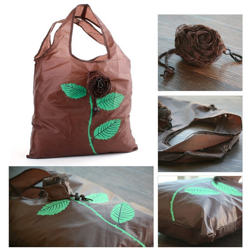Eco Opslag Handtas Rose Bloemen Vorm Opvouwbare Boodschappentassen Herbruikbare Vouwen Kruidenier Nylon Grote Zak Leuke Tote Pouch 1 stuks